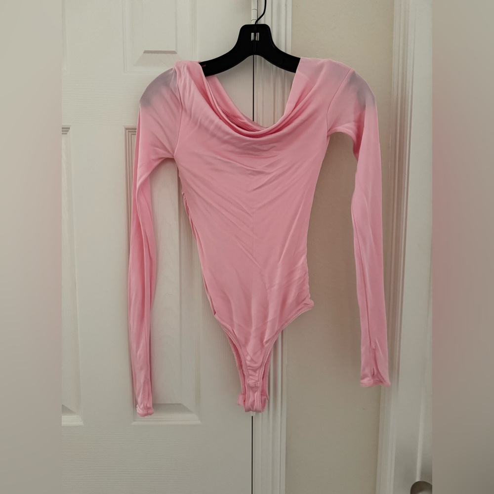 Crew - Women's Pink Cowl Neck Long Sleeve bodysuit